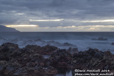 Evening view of Flores Is. (Ponta de Albarnaz lighthouse) from the south-western shore of Corvo 