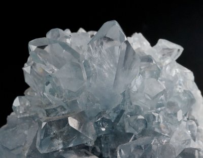 Gemmy celestine crystals to 3 cm in 9 cm group, Sakony, Madagascar.