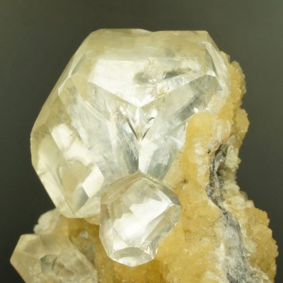 Calcite in lustrous gemmy crystals, 55 mm. Sarbay Mine, Rudniy, Kazakhstan.