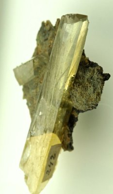 Baryte gem crystal, 31 mm on matrix, with Victorian label, Pribram, Czech Republic.