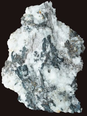Chalcocite crystals in calcite with quartz, Dolyhir Quarry, Wethel, Old Radnor, Powys, Wales, UK