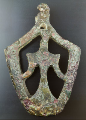 Birka falcon copper alloy sword scabbard chape, 62 mm, first half of the 10th century, Gorodyshche.