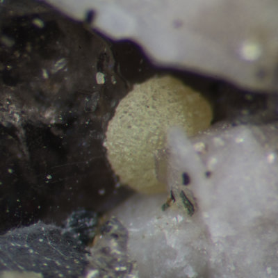 Prehnite, quartz and orthoclase, Pigeon Rock Mountain, Mourne Mountains. 35 mm specimen.