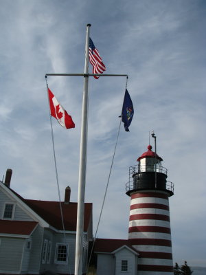 American, Canadian and Maine Flags