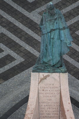 Leifr Eiricsson's Statue Seen From Hallgrimskirkja