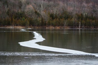 Zig zag frozen line across the lake