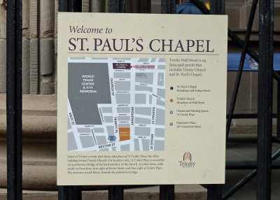 OUR GUIDE TOOK US TO ST. PAUL'S CHAPEL  -  AN IMPORTANT PLACE OF REFUGE ON THE DAY OF THE 9/11 ATTACK