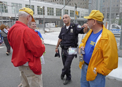 TALKING WITH A NYC PORT AUTHORITY POLICEMAN  -  HE THANKED US PERSONALLY FOR THE WORK WE WERE DOING