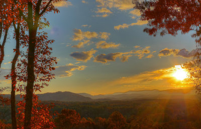 LATE EVENING SUNRAYS OVER WESTERN NORTH CAROLINA MOUNTAINS - AN HDR IMAGE