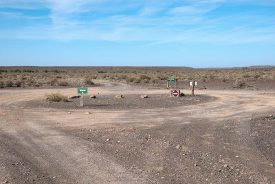 A traffic circle (roundabout) in the middle of nowhere