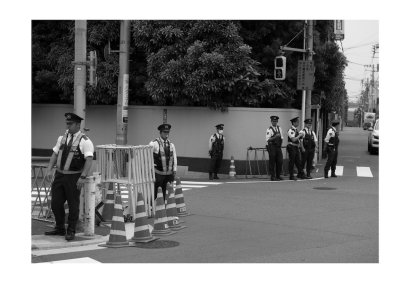 Police waiting for Nationalists, just up the hill from the South Korean Embassy