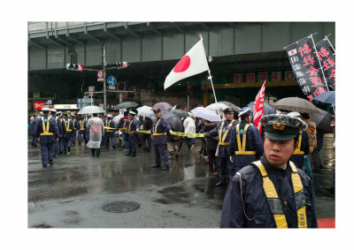 Nationalist march in the rain, Tokyo