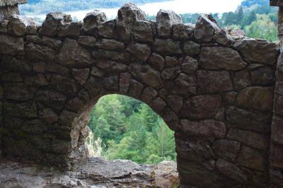 rock might have been dumped through this window when constructing the trail