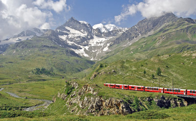 Red train in Bernina Pass