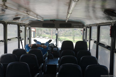 Tourist bus driver taking a break