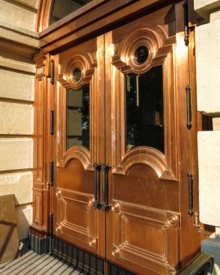 One of three pairs of expensive copper doors.