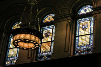 General Assembly windows and chandelier