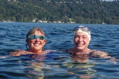 Ginny and Bev, synchronized swimming team mates in college