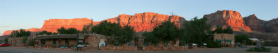 Sunrise on Vermillion Cliffs behind Maggie's hotel