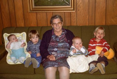 1984 - The cousins with Great Grandmother Schallberger at Christmas