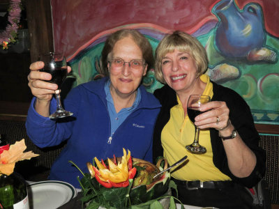 Dabney and Ginny enjoy Thai food....and wine