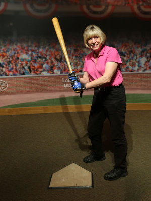 Ginny takes a few swings with Mickey Mantle's Bat