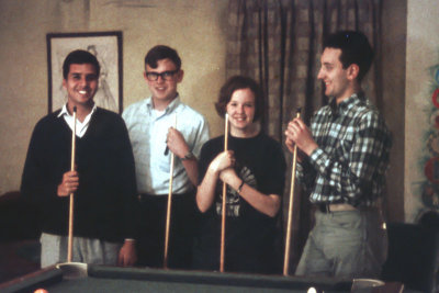 1968 - Shooting pool with Vijay, Claudio and my sister