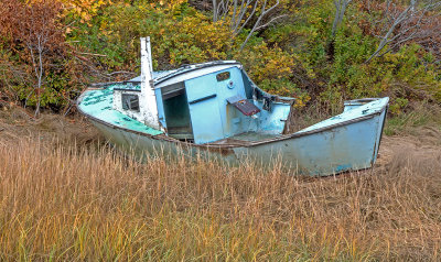 Boat in grasses, Campobello Island, NB