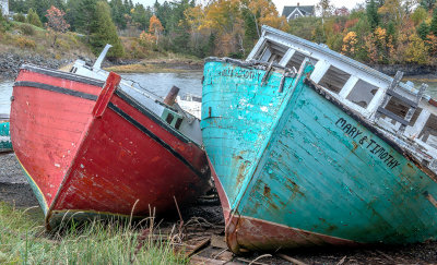 Boats aground along the Bay of Fundy, Campobello Island, NB