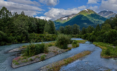 Chugach Range and stream along the Alaska Railway route
