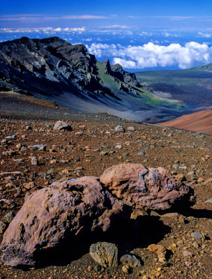 (IG34) Fusiform volcanic bombs and blocks litter the surface at Haleakala National Park, HI