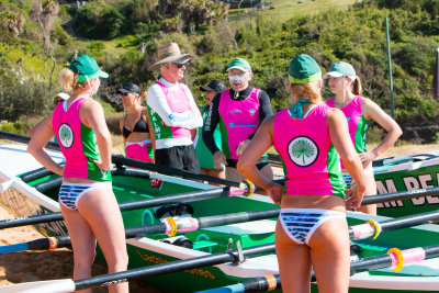 Female surf rescue boat race crew Bilgola Beach Sydney