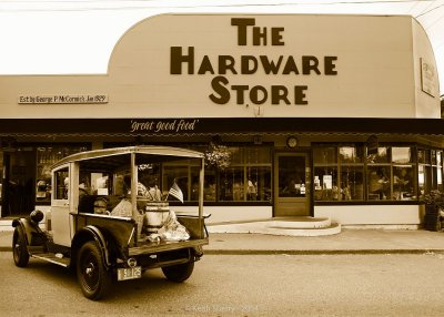 Dodge Truck parked in front of the Hardware Store