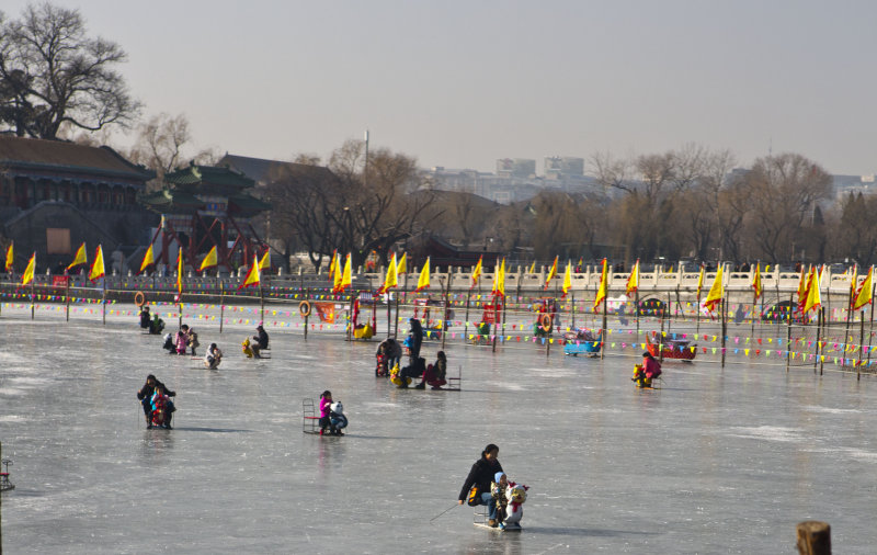 Skaters on frozen lake in Beihei Park