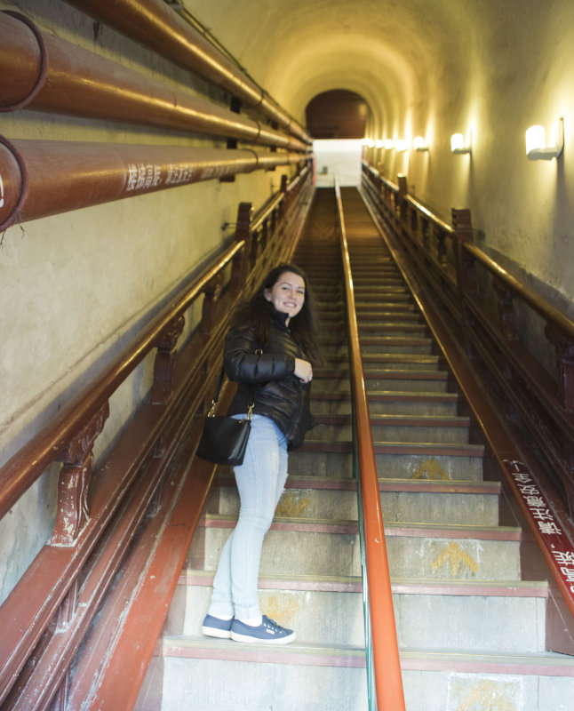 Climbing the steps of the Drum Temple