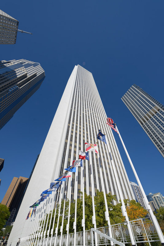 AON Center with Flags