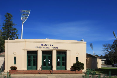 Manuka Swimming Pool and in the Background,  Manuka Oval Lights