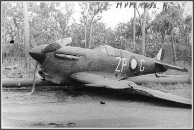 Crashed Mk Vc Spitfire of RAAF Squadron 457 at Livingstone Military Airstrip 1943