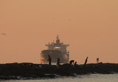 Tanker in Channel at Sunrise