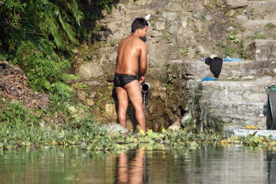 Washing in cold mountain water