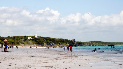 Looking Up The Beach Towards The Tulum Ruins