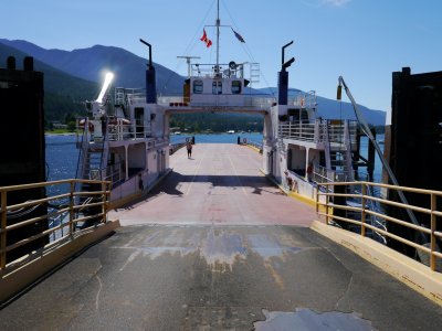 MV Balfour in the dock, waiting for the next load of passengers and cars.