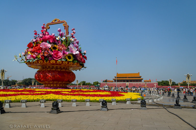 A huge flower arrangement in Tiananmen Square.