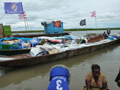 River barges on the White Nile, Bor Harbor, South Sudan