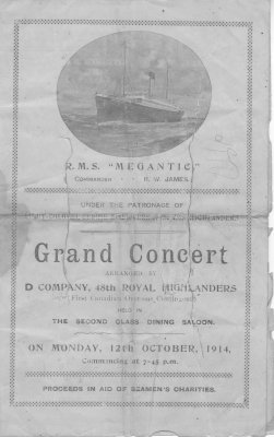 15th Battalion CEF / 48th Highlander Concert Program, October 12th, 1914