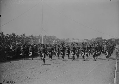 Massed Canadian CEF Pipe Bands, Canadian Sports Day, 1918