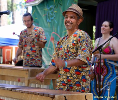 Masanga Marimba Ensemble's Joel Mankey, Ric Alviso, Stefani Thomas