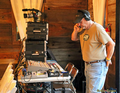 John D. prepping the equioment and sound for the live broadcast of the show
