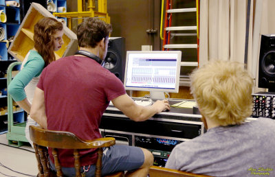 Audio Recording students monitor the recording real time