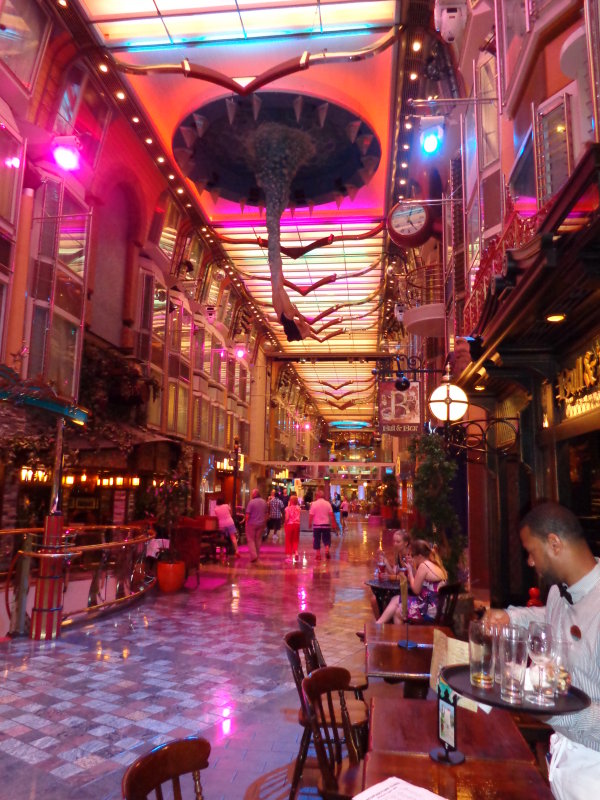 Promenade inside the cruise ship, with lots of shops & food